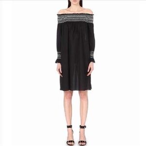 Maje Raffy‎ Off the Shoulder Embroidered Black Dress S